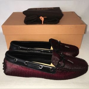 Tod’s Gommino BLACK & RED PONY HAIR DRIVING SHOES Loafers 35 US 5.5 NEW ITALY!